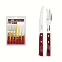 Jogo de Talheres Churrasco Aço Inox Cabo Vermelho Polywood 12 Pcs Tramontina