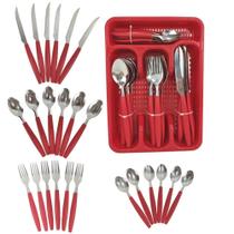Jogo de Talheres de Aço Inox Kit Talheres com 25 Peças Vermelha