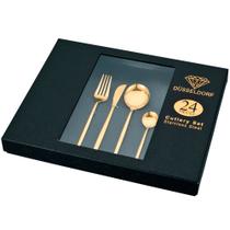Jogo de Talheres Düsseldorf Dourado - 24 peças - Jogo de Talheres Completo com Detalhes Elegantes - Vintage com Toque de Luxo!