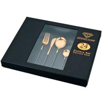 Jogo de Talheres Düsseldorf Dourado com cabo Preto - 24 peças - Jogo de Talheres Completo com Detalhes Elegantes - Vintage com Toque de Luxo!