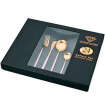 Jogo de Talheres Düsseldorf Dourado com cabo Rose - 24 peças - Jogo de Talheres Completo com Detalhes Elegantes - Vintage com Toque de Luxo!