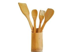 Jogo de Talheres em Bambu 5 peça com Suporte Jogo de Talheres em Bambu 5 peça com Suporte