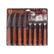 Jogo de Talheres em Inox com Cabo de Madeira para Churrasco 8 Peças Bel - 257200
