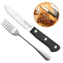 Jogo de Talheres Faca Jumbo e Garfo 12 peças Mundial Cabo Preto Faqueiro Premium Churrasco