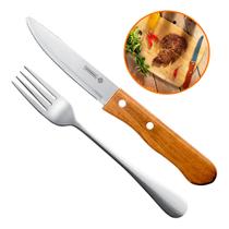 Jogo de Talheres Faca Jumbo e Garfo 24 peças Mundial Cabo Madeira Faqueiro Wood Churrasco