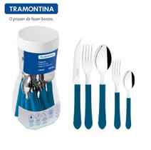 Jogo de Talheres Faqueiro 20 Peças Tramontina Aço Inox Com Pote Azul Mar 23198/918