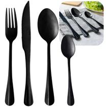 Jogo de Talheres Faqueiro 24 Peças Preto Inox Positano Elegante Luxo Lyor