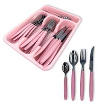 Jogo De Talheres Faqueiro Aço Inox 60 Peças Gaveteiro Rosa