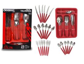 Jogo De Talheres Faqueiro Aço Inox Com Porta Talher 25 Peças Jogo De Talheres Faqueiro Aço Inox Com Porta Talher 25 Peças