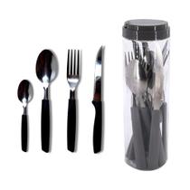 Jogo de Talheres Faqueiro Clássico 24 pçs Preto Lâmina Aço - Todo dia