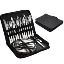 Jogo De Talheres Faqueiro Garfo Aço Inox + Estojo Dourado Prata Brilho 20 Peças
