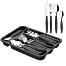 Jogo de Talheres Faqueiro Inox 25 Peças Preto com Suporte de Gaveta