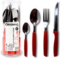 Jogo De Talheres Faqueiro Inox Vermelho 24 Peças Resistente - Original