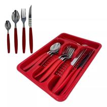 Jogo de talheres faqueiro inox vermelho 25 peças
