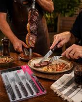 Jogo de talheres faqueiro para churrasco 12peças madeira inox