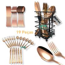 Jogo De Talheres Faqueiro Rose Gold - Kit Completo + Suporte