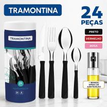 Jogo De Talheres Faqueiro Tramontina Aço Inox New Kolor 24 Peças