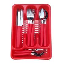Jogo de Talheres + Gaveteiro 25 Pçs Inox/Polipropileno -Vermelho Jogo de Talheres + Gaveteiro 25 Pçs Inox/Polipropileno -Vermelho