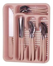 Jogo De Talheres Inox 26 Peças Com Faca E Organizador Rosa
