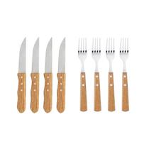 Jogo de Talheres Inox Cabo de Madeira Churrasco 8Pcs