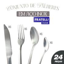 Jogo De Talheres Inox Colher Garfo E Faca Com 24 Peças - Fratelli