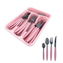 Jogo De Talheres Inox Com Gaveteiro Utensílios Cozinha Rosa Casa Mesa - FRATELLI