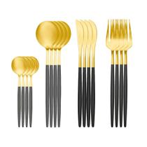 Jogo De Talheres Inox Dourado Com Preto 16Pcs