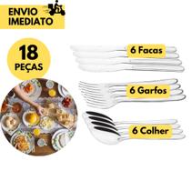 Jogo de Talheres Inox Faqueiro c/ 18 ou 6 Peças Sendo 6 Garfos 6 Facas e 6 Colheres para Restaurantes Res