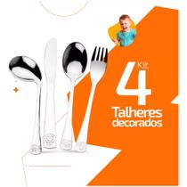 jogo de Talheres Inox Infantil 4 Peças Alimentação Bebê