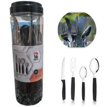 Jogo De Talheres Inox Moderno Preto Conjunto 16 Unidades