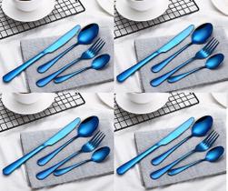 Jogo De Talheres Inox Na Cor Azul Kit 16 Peças - Cor Blue Jogo De Talheres Inox Na Cor Azul Kit 16 Peças - Cor Blue