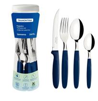 Jogo de Talheres Ipanema 24 Peças Inox Azul Acompanha Recipiente Tramontina Jogo de Talheres Ipanema 24 Peças Inox Azul Acompanha Recipiente Tramontina