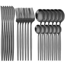 Jogo de talheres jogo de jantar itens mesa posta com 24 peças em aço inoxidável talheres faqueiro - Kit 24 peças slim