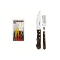 Jogo de Talheres Jumbo para Churrasco em Aço Inox com Cabo Castanho Polywood 4pçs - Tramontina