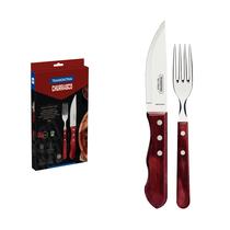 Jogo de Talheres Jumbo para Churrasco Tramontina em Aço Inox com Cabo Vermelho Polywood 4 Peças - 21198/708