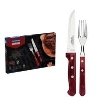 Jogo de Talheres Jumbo Tramontina Churrasco com Lâminas em Aço Inox e Cabos de Madeira Polywood Vermelho 12 Pç 21198/776