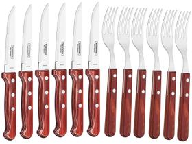 Jogo de Talheres Jumbo Tramontina Churrasco com Laminas em Aço Inox e Cabos de Madeira Polywood Vermelho 12 Peças