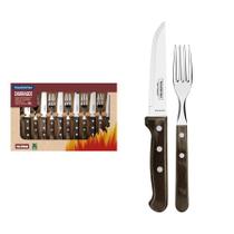 Jogo de Talheres Jumbo Tramontina Churrasco Lâminas Aço Inox Madeira Polywood Castanho 12 Peças