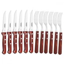 Jogo de Talheres Jumbo Tramontina Churrasco Lâminas Inox e Cabos Madeira Polywood Vermelho 12 Peças