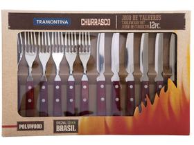 Jogo de Talheres para Churrasco Cabo Madeira Vermelho Polywood 12 Peças Cozinha Garfo Faca - Tramontina Jogo de Talheres para Churrasco Cabo Madeira Vermelho Polywood 12 Peças Cozinha Garfo Faca - Tramontina