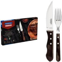 Jogo de Talheres para Churrasco Jumbo Tramontina 12 Peças em Aço Inox Cabo Castanho Polywood Jogo de Talheres para Churrasco Jumbo Tramontina 12 Peças em Aço Inox Cabo Castanho Polywood