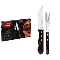 Jogo de Talheres para Churrasco Jumbo Tramontina em Aço Inox com Cabo Castanho Polywood 12 Peças Jogo de Talheres para Churrasco Jumbo Tramontina em Aço Inox com Cabo Castanho Polywood 12 Peças