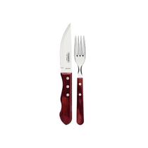 Jogo de talheres para churrasco jumbo tramontina em aço inox com cabo vermelho polywood 12 peças