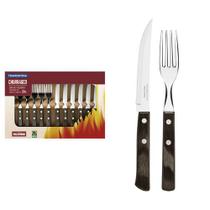 Jogo de talheres para churrasco tramontina em aço inox com cabo castanho polywood 12 peças 21199903