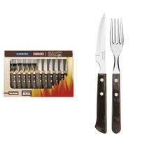 Jogo de talheres para churrasco tramontina em aço inox com cabo castanho polywood 12 peças 21199909