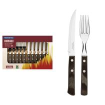 Jogo de Talheres para Churrasco Tramontina em Aço Inox com Cabo Castanho Polywood 12 Peças