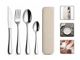 Jogo De Talheres Portátil Kit 5 Peças Em Aço Inox Com Estojo Camping Jogo De Talheres Portátil Kit 5 Peças Em Aço Inox Com Estojo Camping