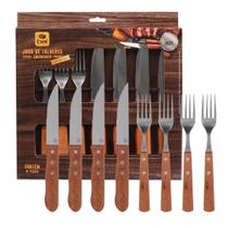 Jogo de Talheres Premium em Inox com Cabo de Madeira Para Churrasco 8 Peças Bel