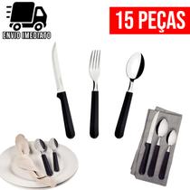 Jogo de Talheres Preto 15 Peças para Cozinha Aço Inoxidável 5 Garfos 5 Facas 5 Colheres Conjunto de Talheres Achadinhos da Shoppe Casa Baratinho - Original