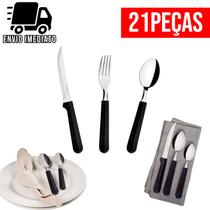 Jogo de Talheres Preto 21 Peças para Cozinha Aço Inoxidável 7 Garfos 7 Facas 7 Colheres Conjunto de Talheres